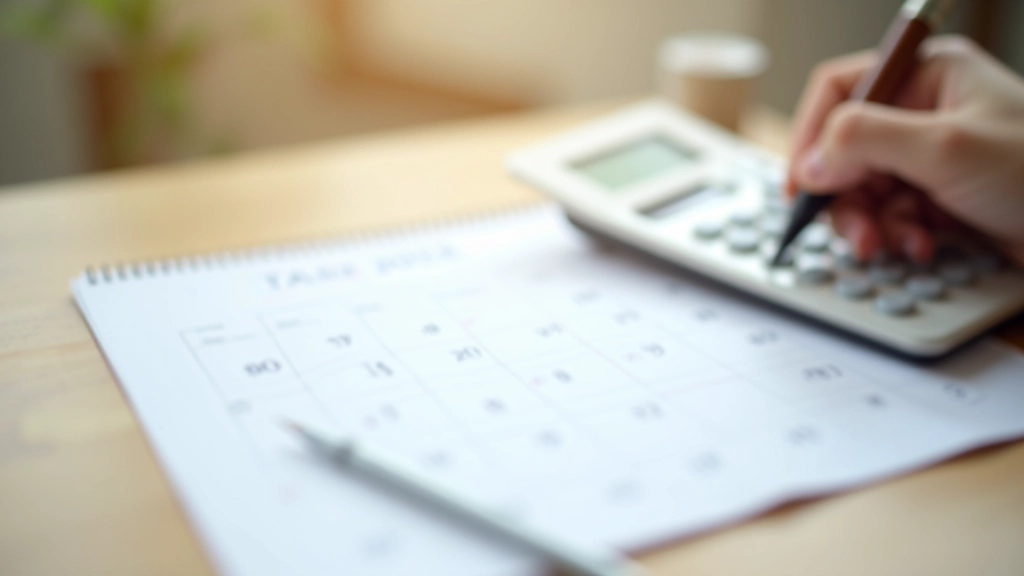 Calendar and calculator with annual expense dates marked and noted