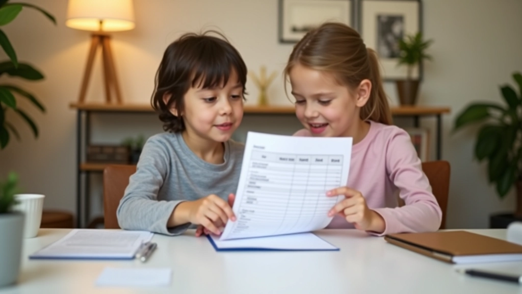 Pre-teen reviewing household budget printout with parent