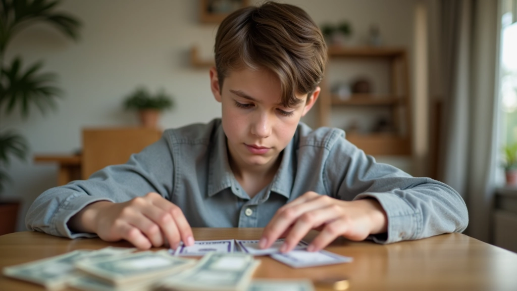 Teen counting and organizing cash for savings goals